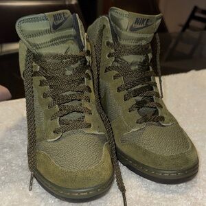 Nike Olive Green High-Top Sneakers with Dark Laces